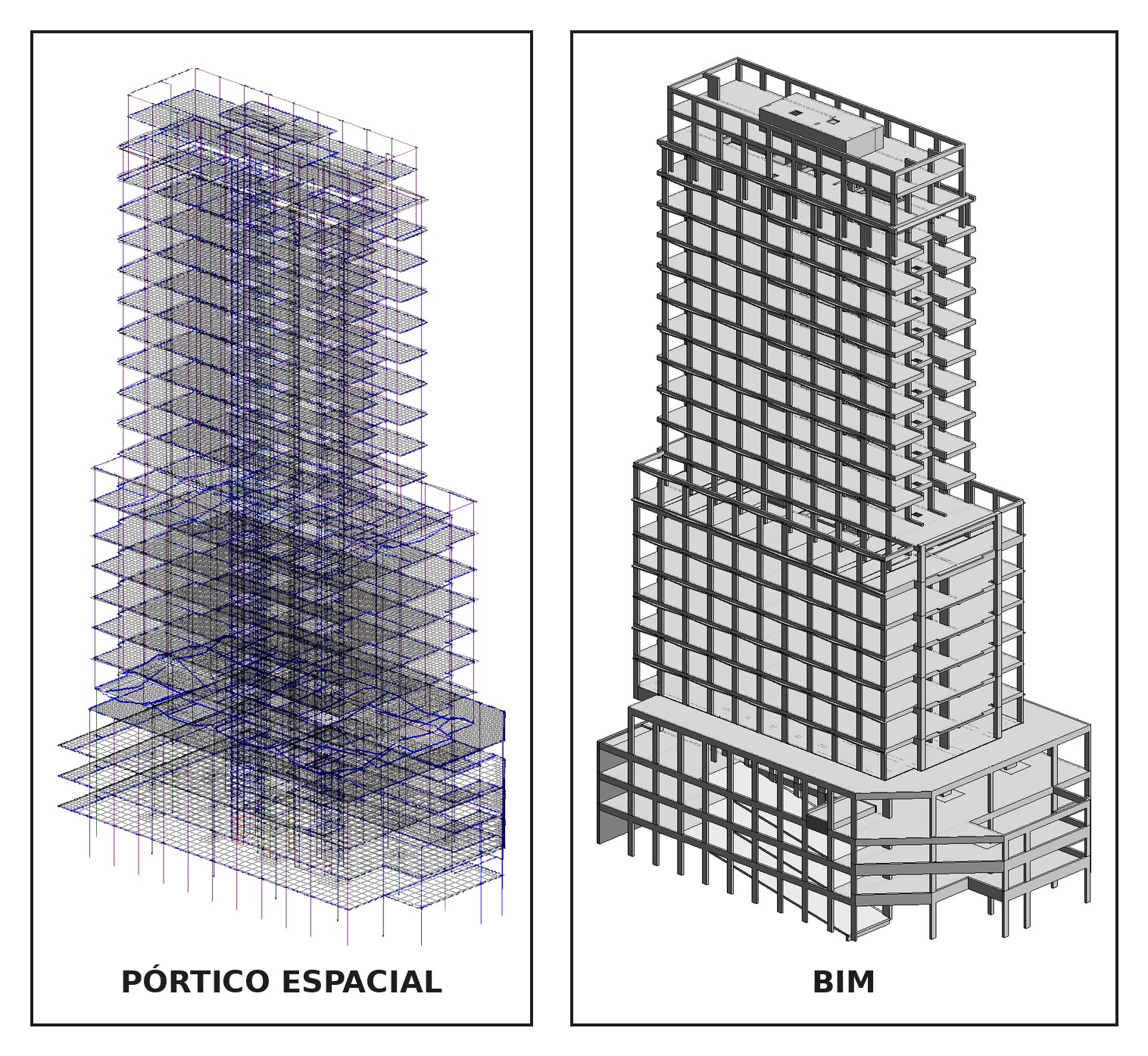 Comparativo entre modelo de pórtico espacial e modelo BIM de edifício desenvolvido pela RA CAMARGOS
